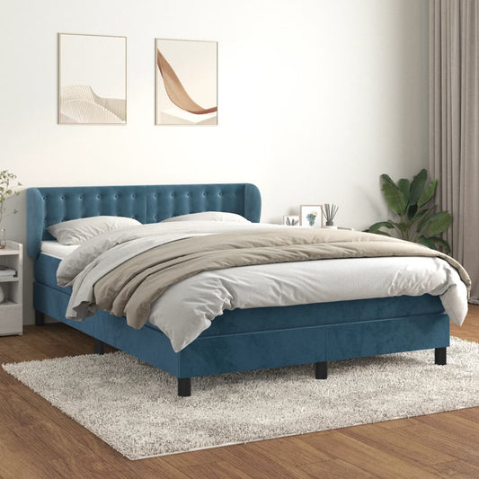 Box Spring Postel S Matrací Tmavě Modrá Samet Tmavě Moddrá