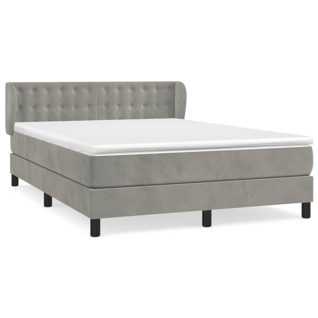 Box Spring Postel S Matrací Samet Světle Šedá