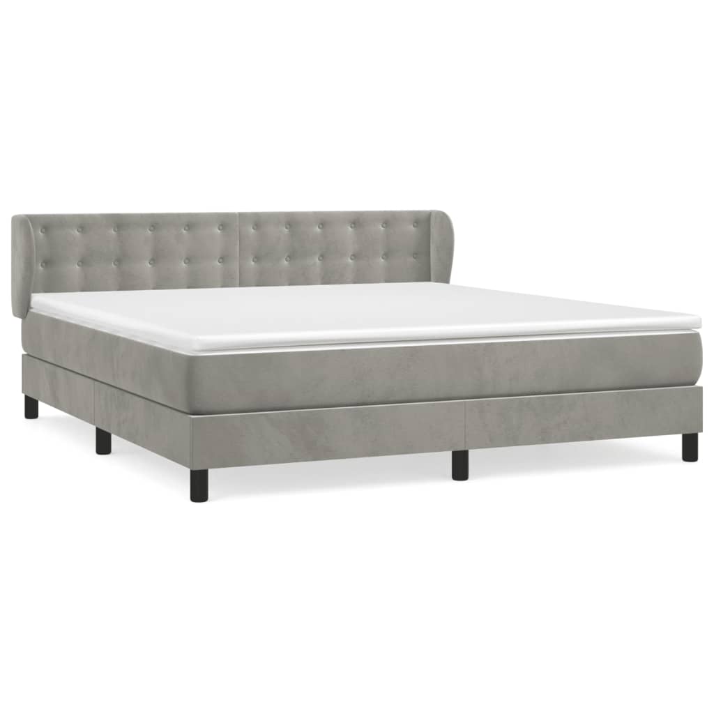Box Spring Postel S Matrací Samet Světle Šedá