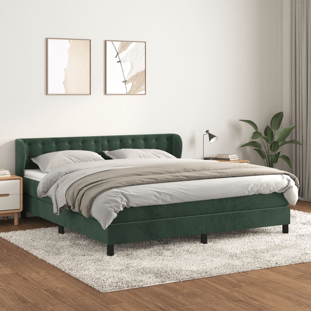 Box Spring Postel S Matrací Samet Tmavě Zelená