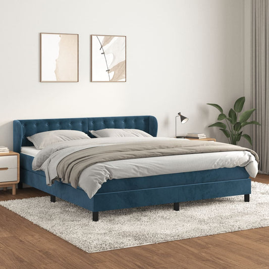 Box Spring Postel S Matrací Tmavě Modrá Samet Tmavě Moddrá