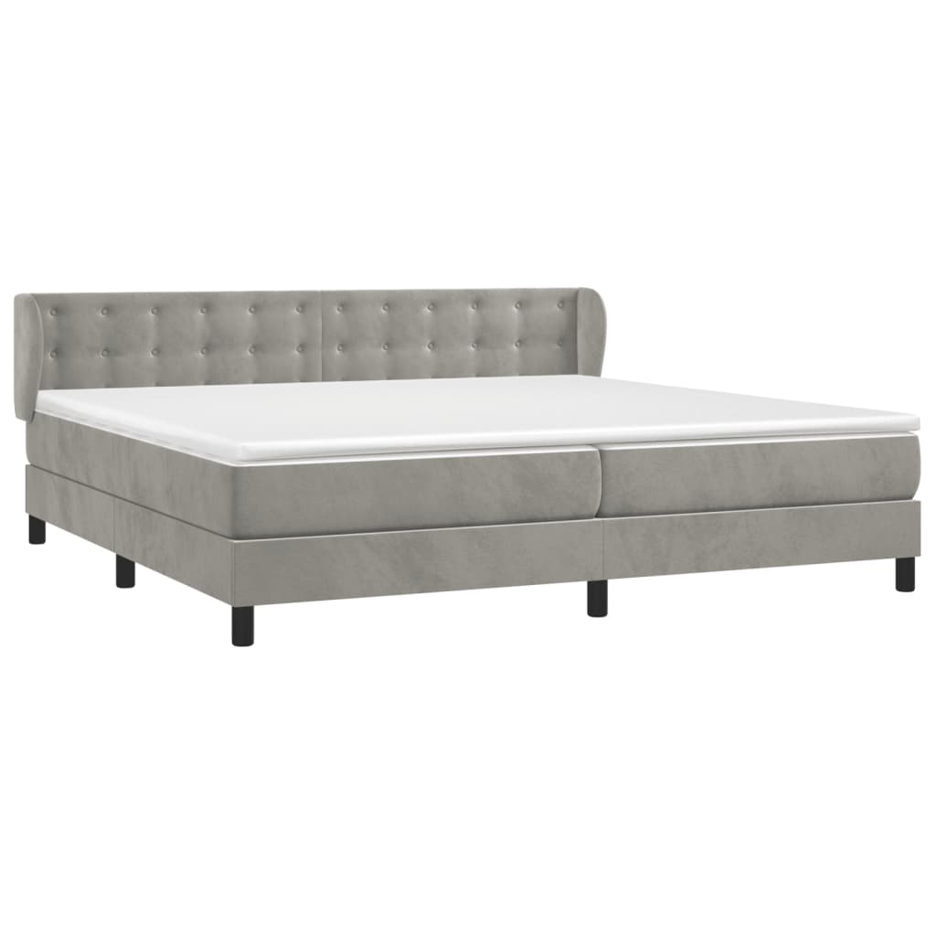 Box Spring Postel S Matrací Samet Světle Šedá