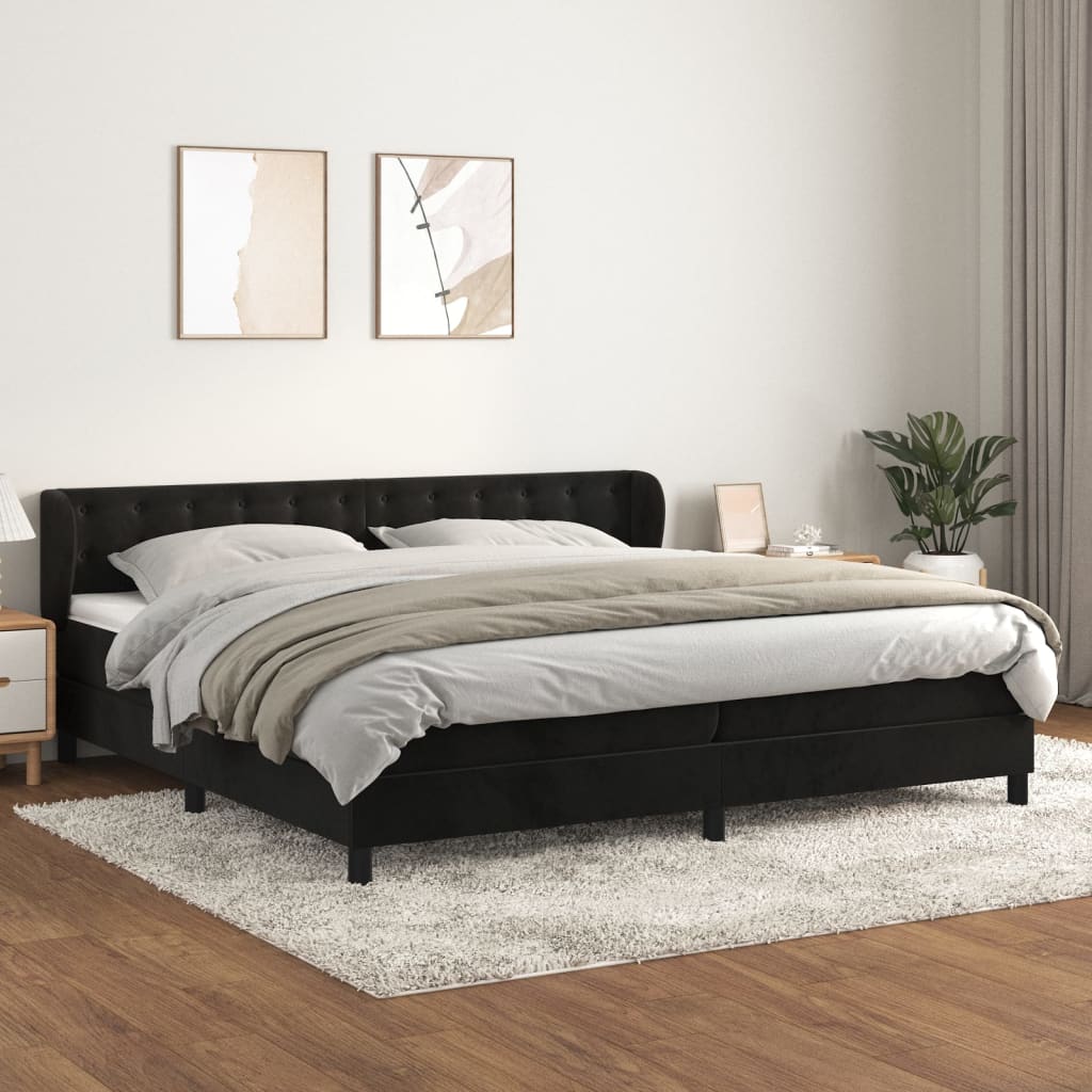 Box Spring Postel S Matrací Černá Samet Černá