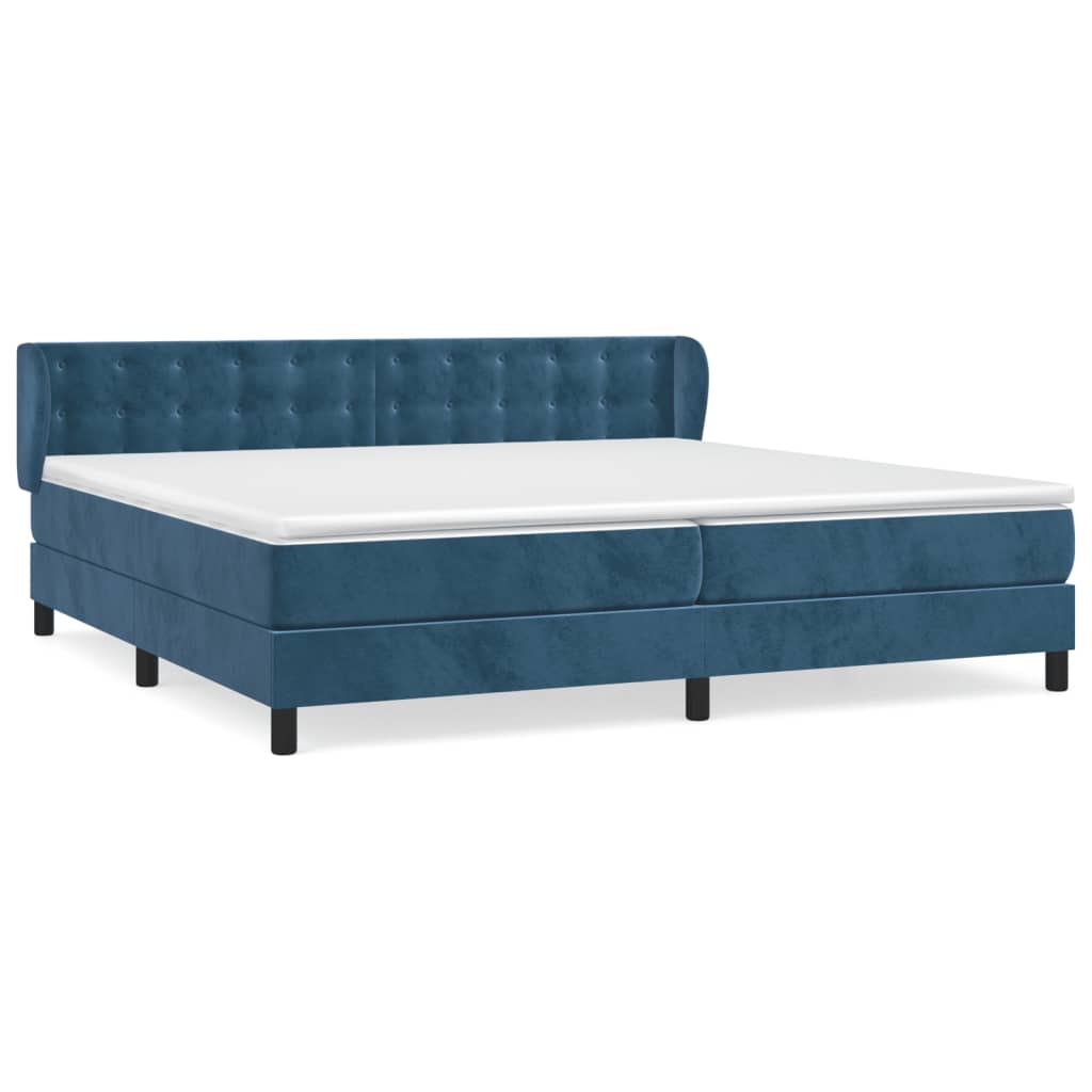 Box Spring Postel S Matrací Tmavě Modrá Samet Tmavě Moddrá