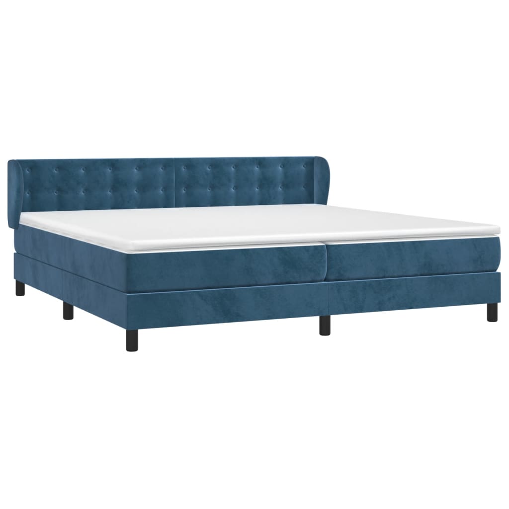 Box Spring Postel S Matrací Tmavě Modrá Samet Tmavě Moddrá