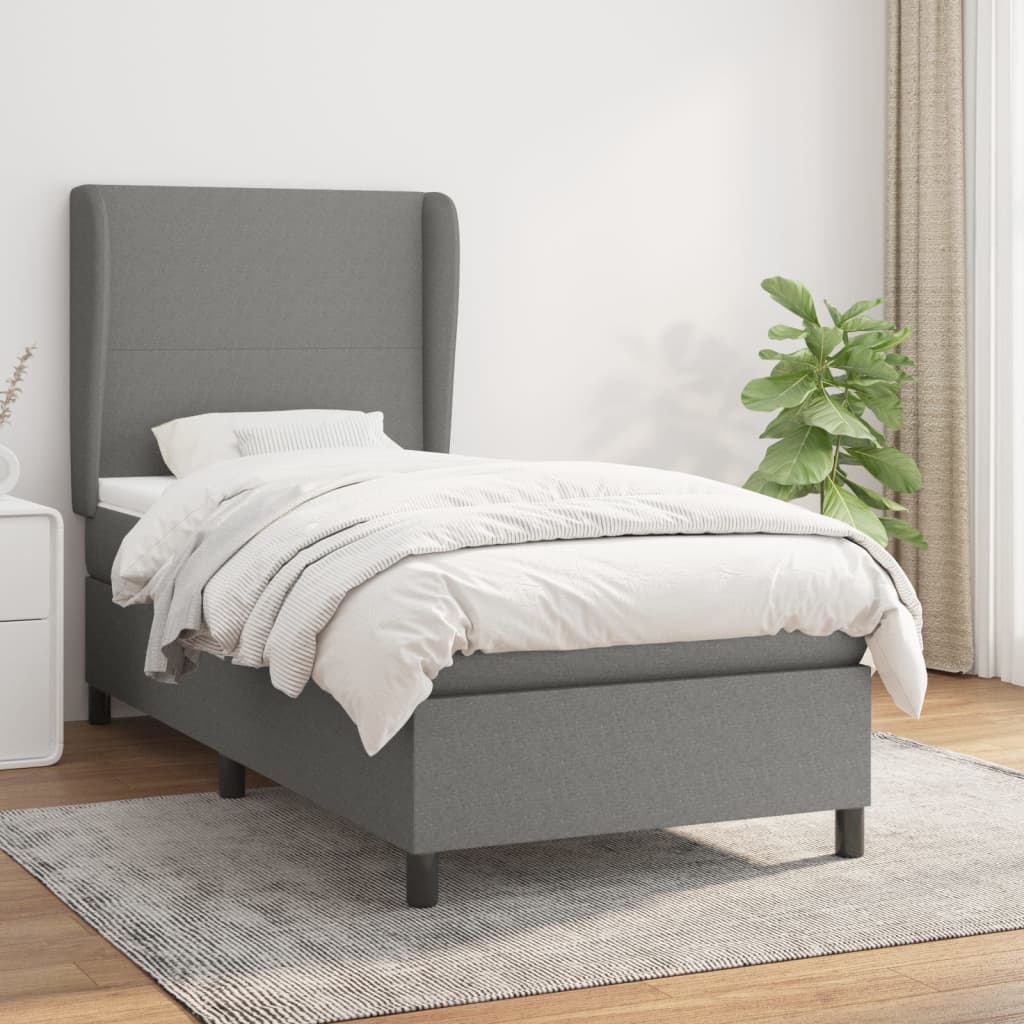 Box Spring Postel S Matrací Textil Tmavě Šedá