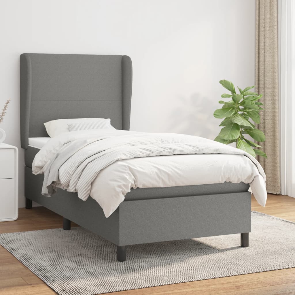Box Spring Postel S Matrací Textil Tmavě Šedá