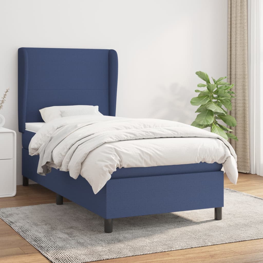 Box Spring Postel S Matrací Textil Modrá