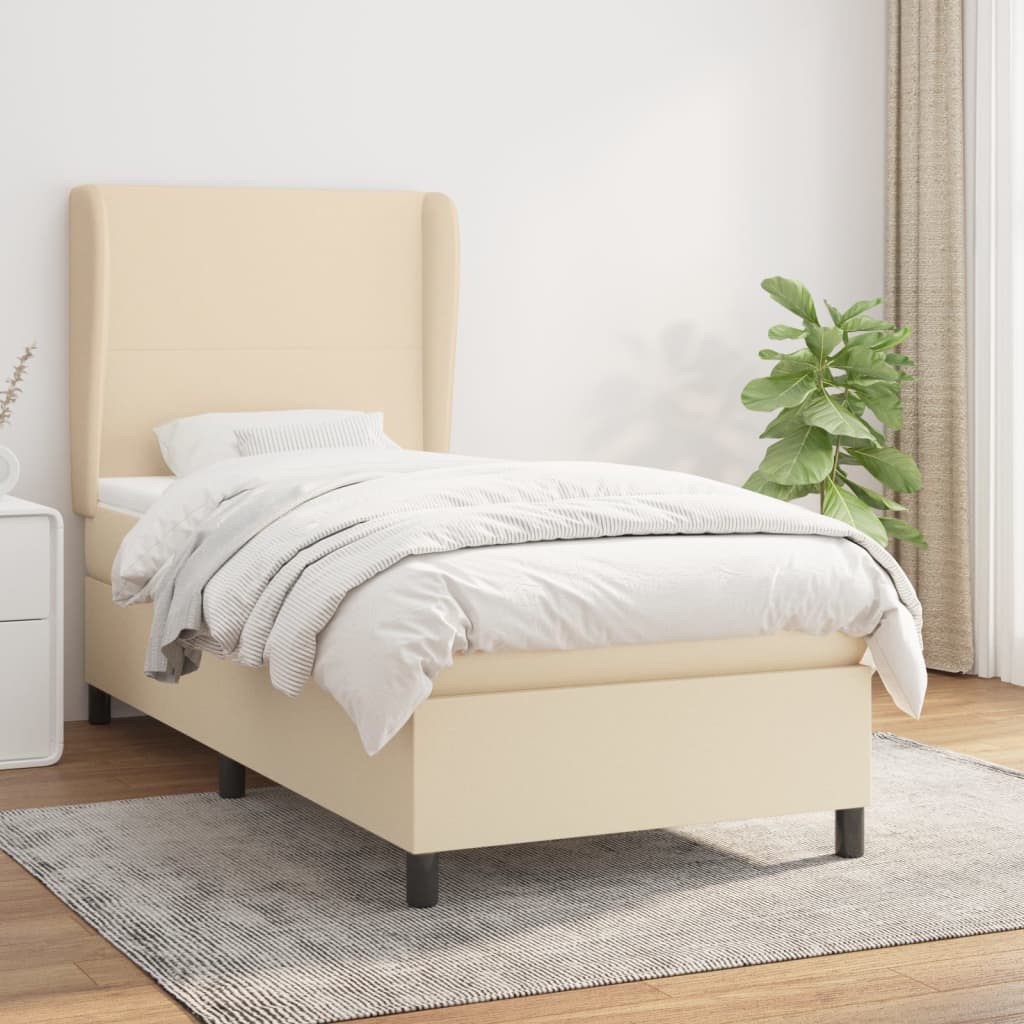 Box Spring Postel S Matrací Textil Krémová