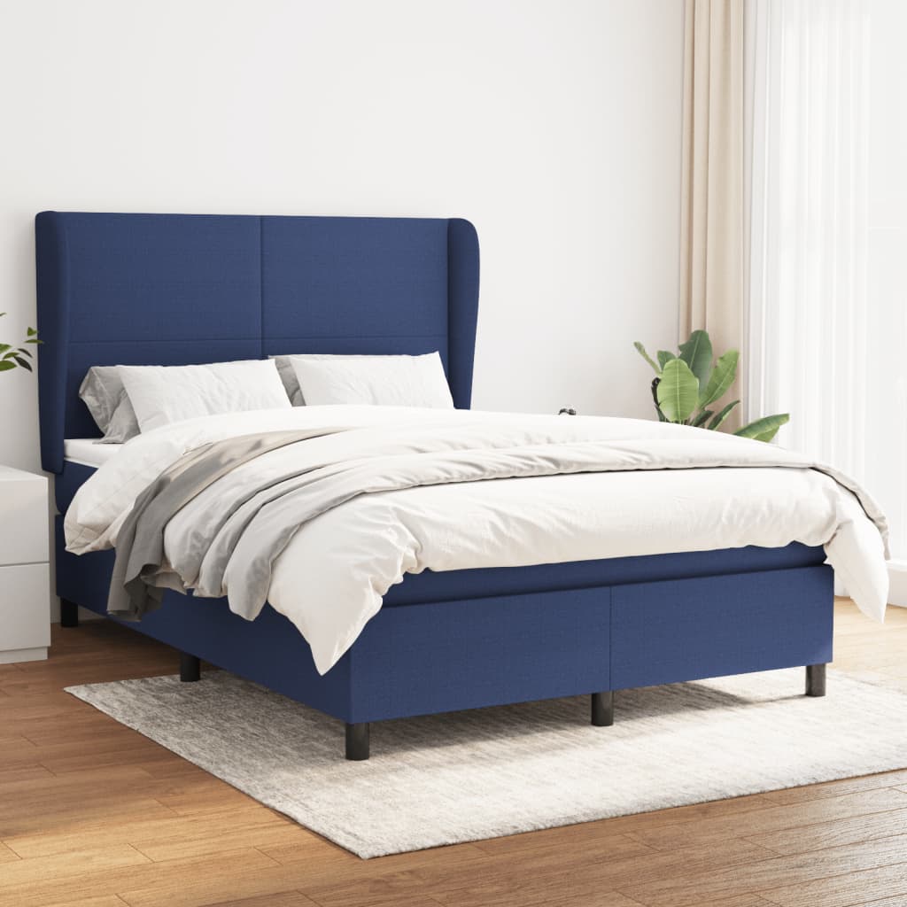 Box Spring Postel S Matrací Textil Modrá