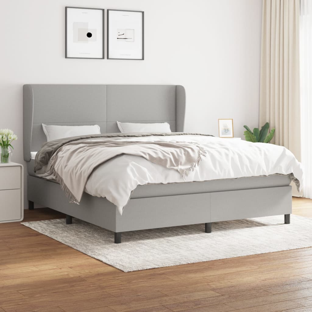 Box Spring Postel S Matrací Textil Světle Šedá