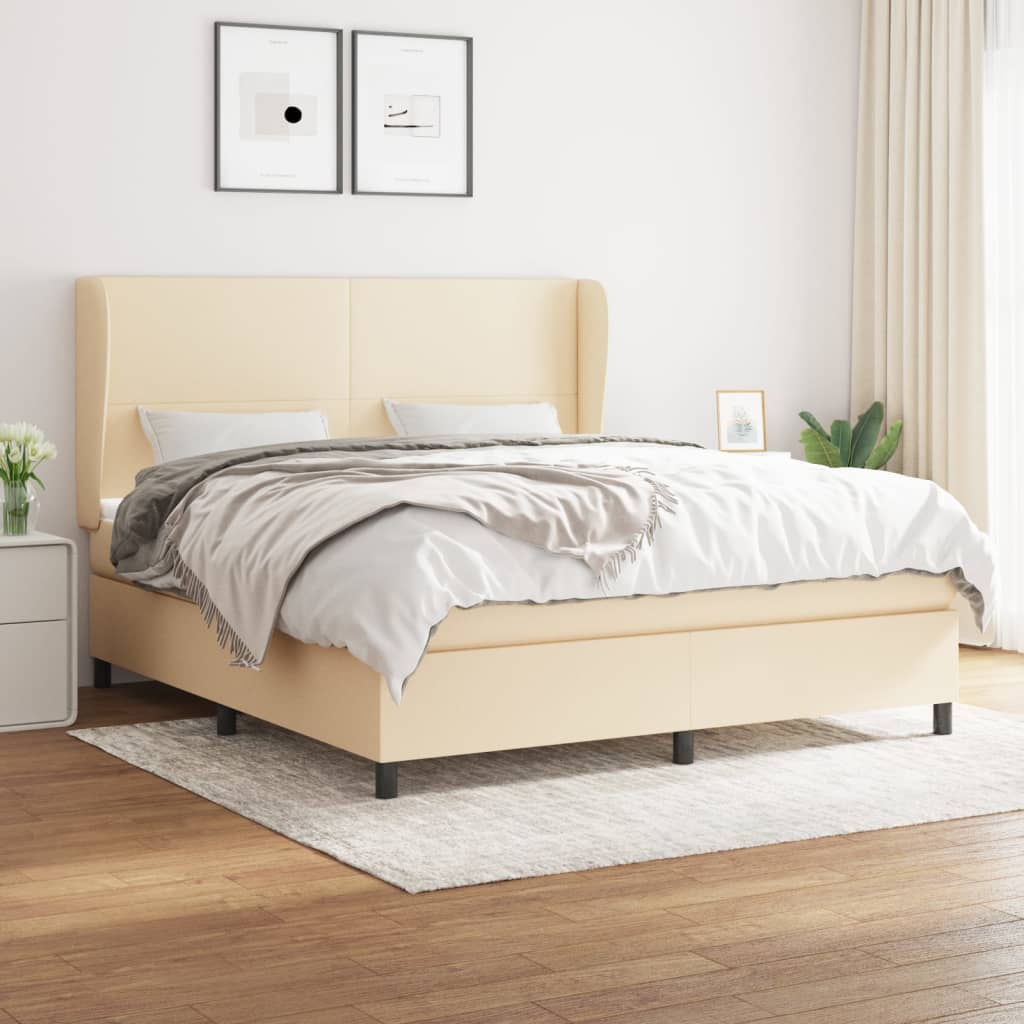Box Spring Postel S Matrací Textil Krémová