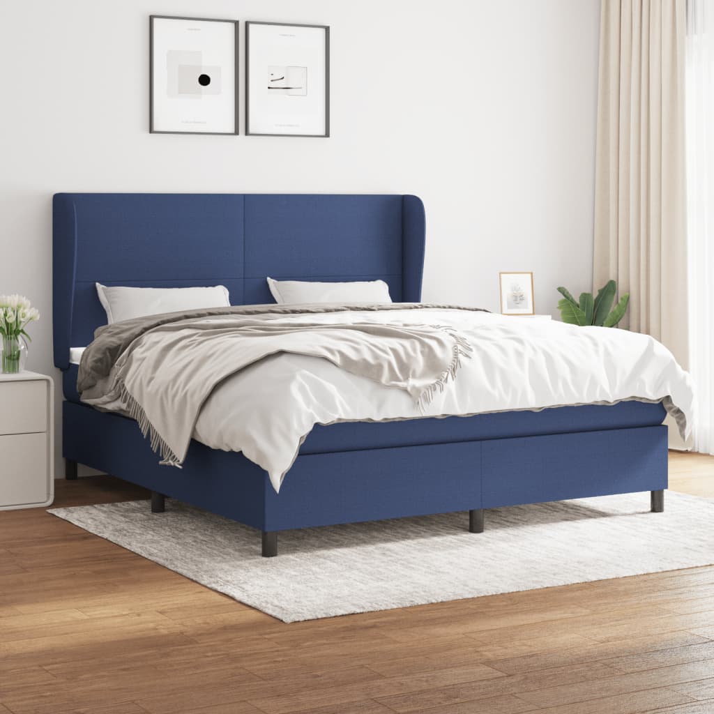 Box Spring Postel S Matrací Textil Modrá