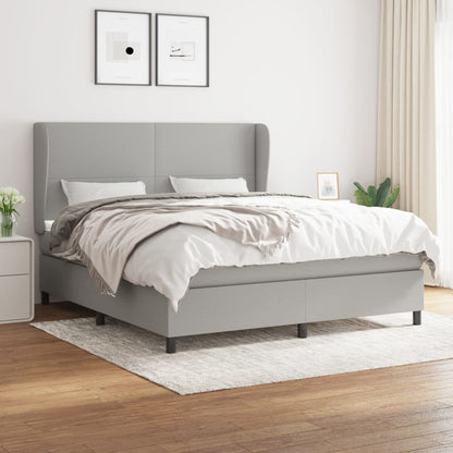 Box Spring Postel S Matrací Textil Světle Šedá