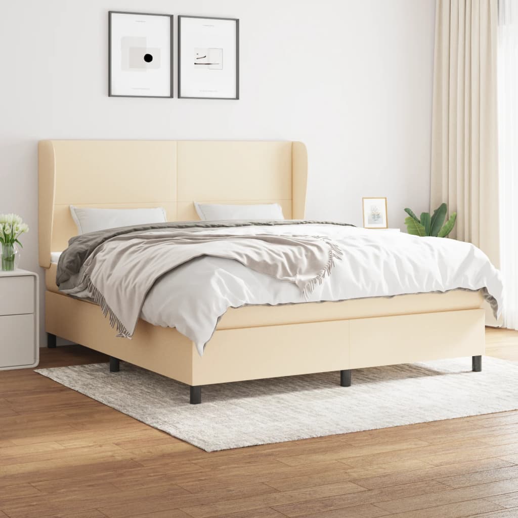Box Spring Postel S Matrací Textil Krémová