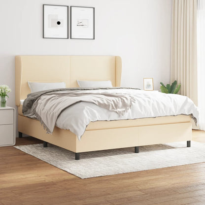 Box Spring Postel S Matrací Textil Krémová