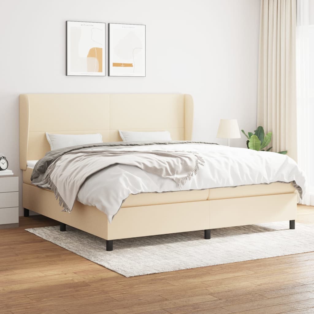 Box Spring Postel S Matrací Textil Krémová