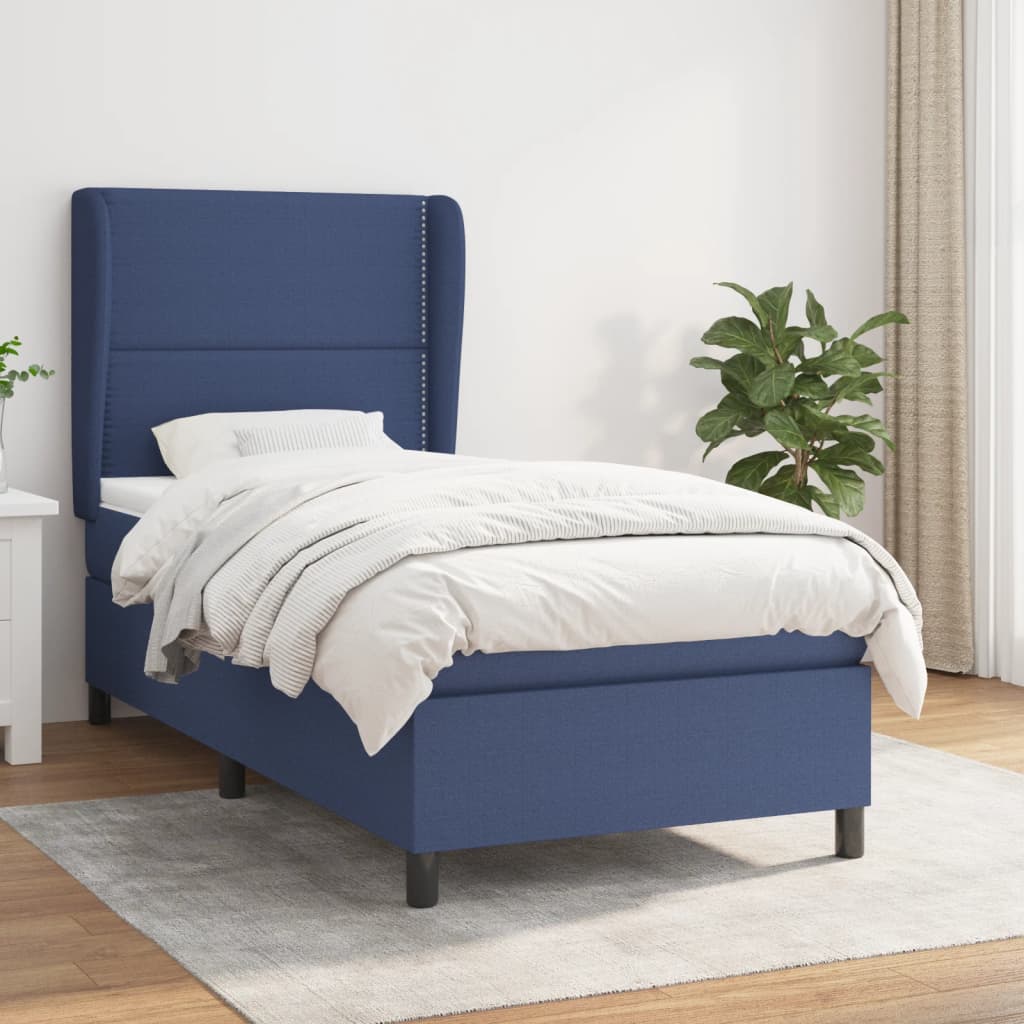 Box Spring Postel S Matrací Textil Modrá