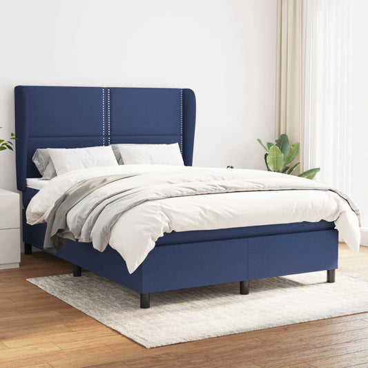 Box Spring Postel S Matrací Textil Modrá