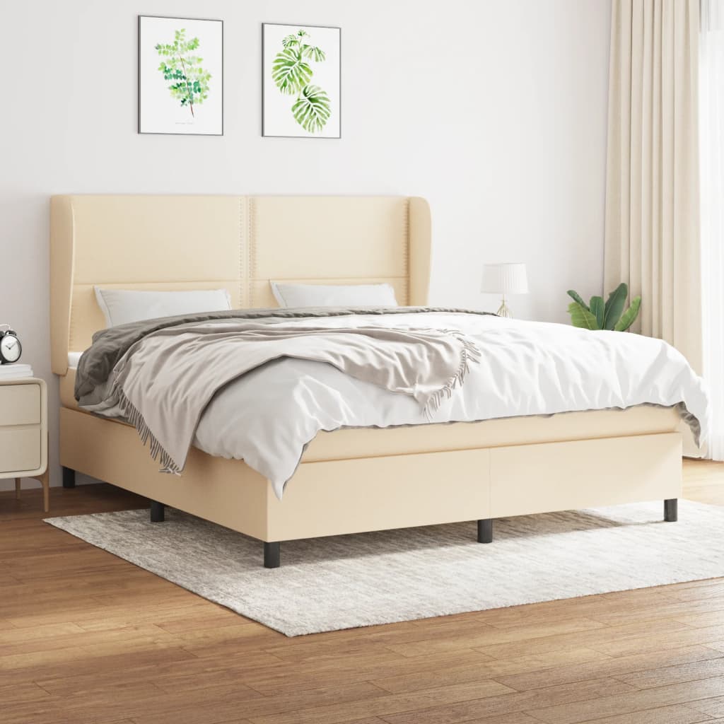 Box Spring Postel S Matrací Textil Krémová