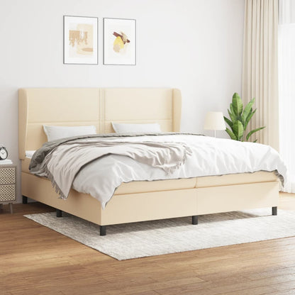 Box Spring Postel S Matrací Textil Krémová