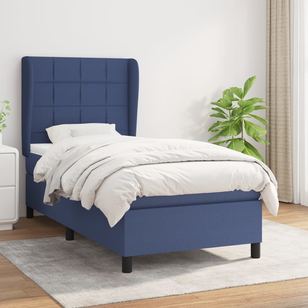 Box Spring Postel S Matrací Textil Modrá