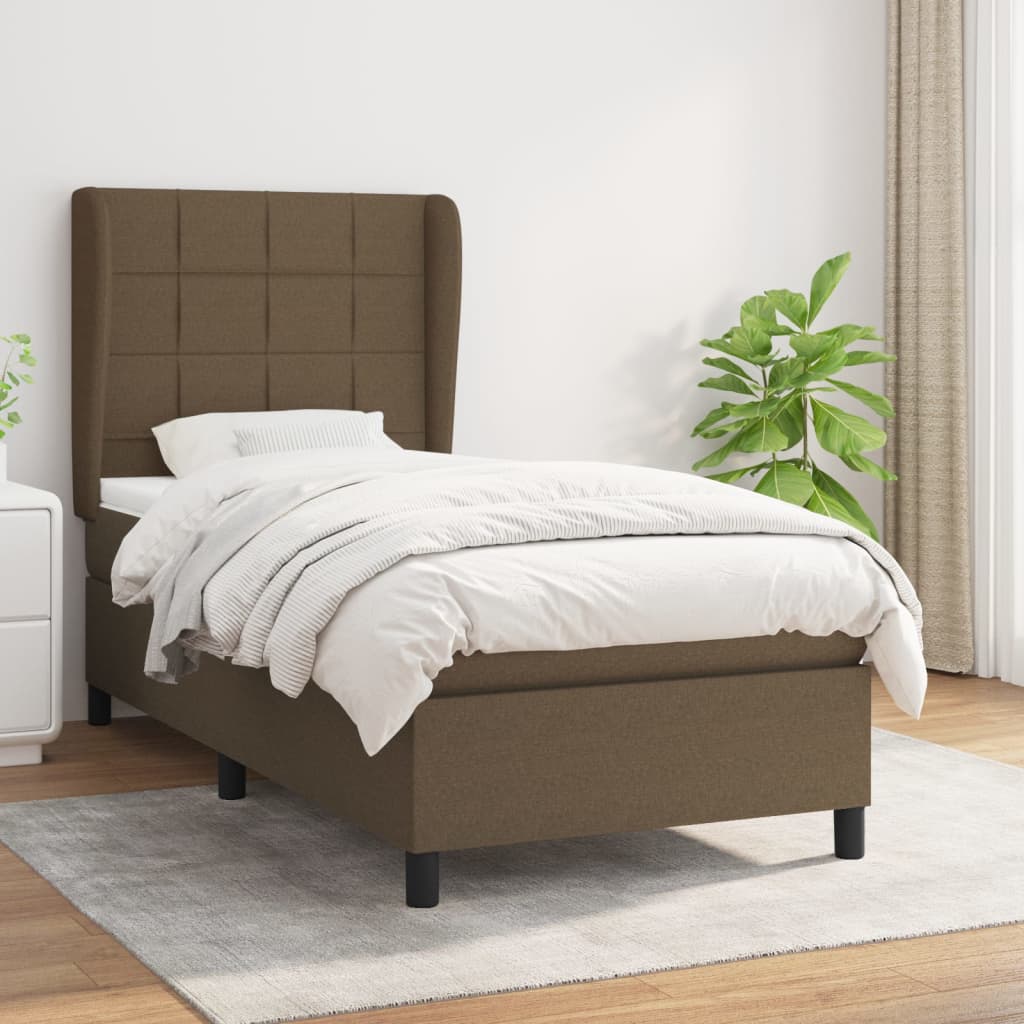 Box Spring Postel S Matrací Tmavě Hnědá 100 X 200 Cm Textil