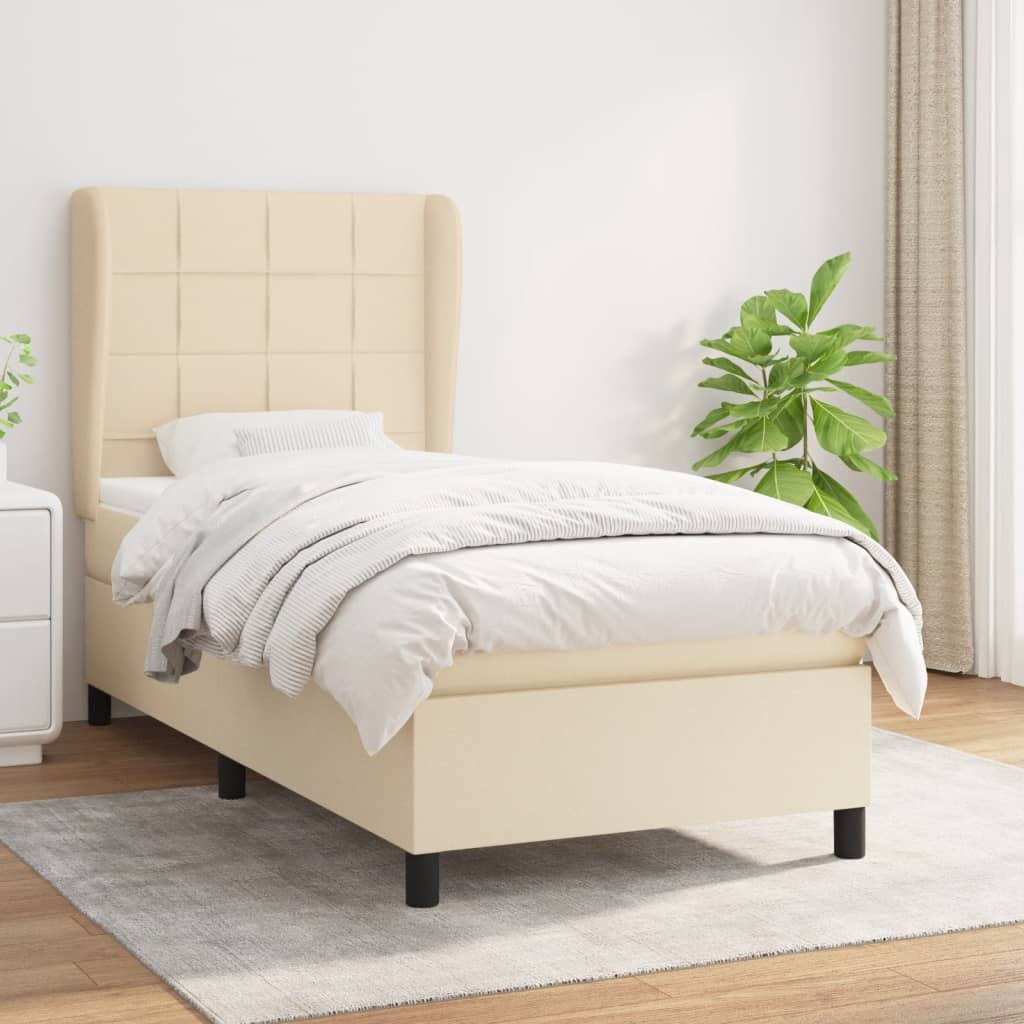 Box Spring Postel S Matrací Textil Krémová