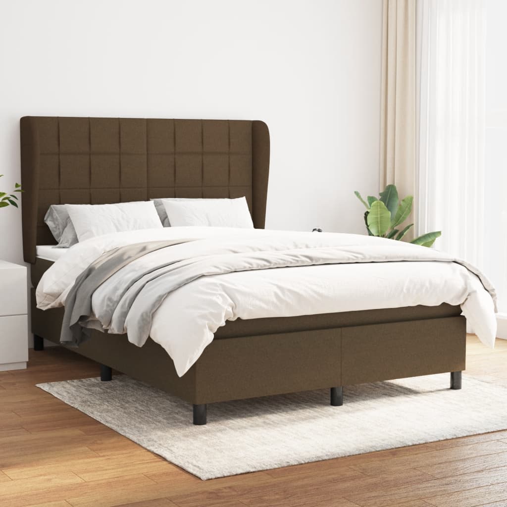 Box Spring Postel S Matrací Tmavě Hnědá 140X190 Cm Textil