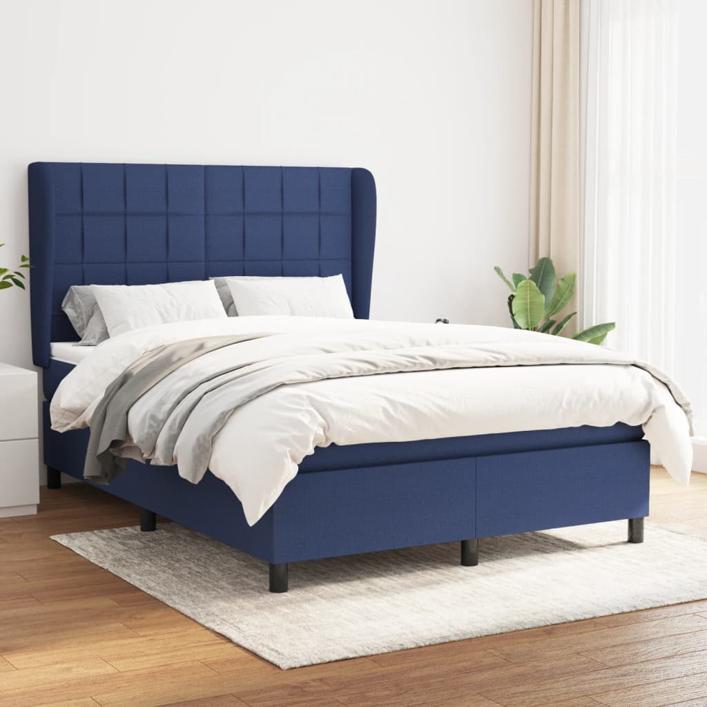 Box Spring Postel S Matrací Textil Modrá