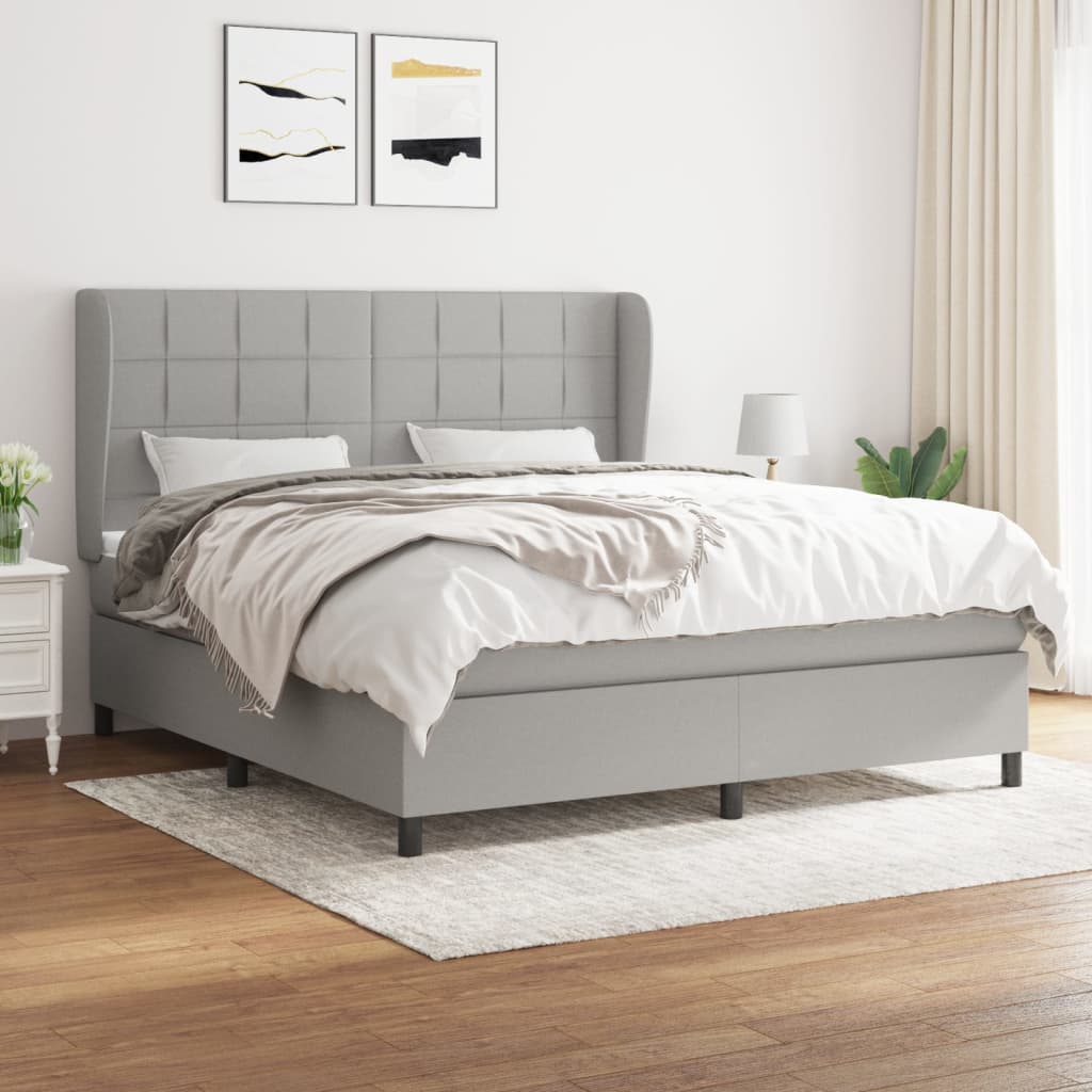 Box Spring Postel S Matrací Textil Světle Šedá