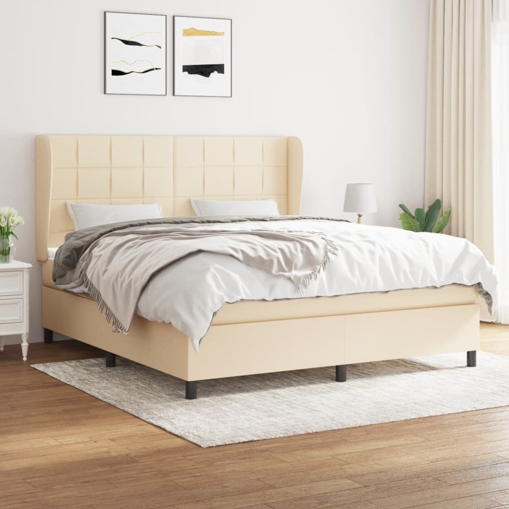 Box Spring Postel S Matrací Textil Krémová
