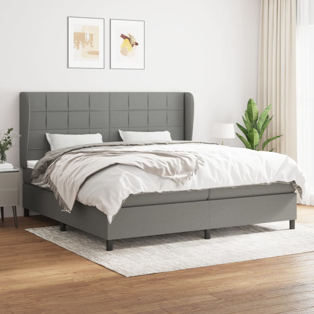 Box Spring Postel S Matrací Textil Tmavě Šedá