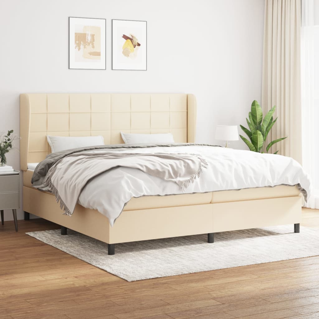 Box Spring Postel S Matrací Textil Krémová
