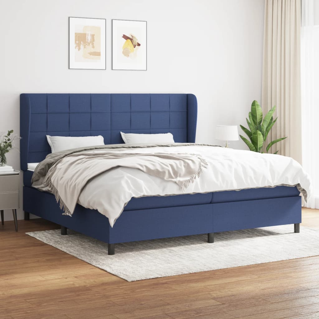 Box Spring Postel S Matrací Textil Modrá