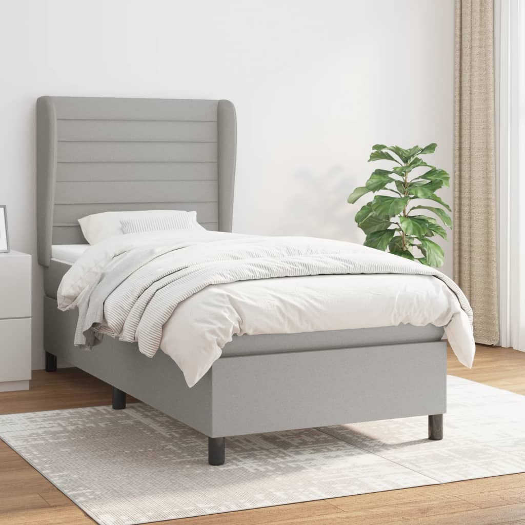 Box Spring Postel S Matrací Textil Světle Šedá