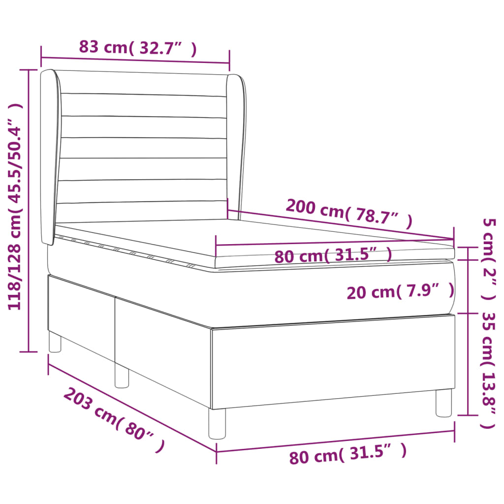 Box Spring Postel S Matrací Tmavě Hnědá 80X200 Cm Textil