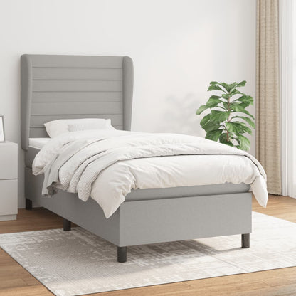 Box Spring Postel S Matrací Textil Světle Šedá