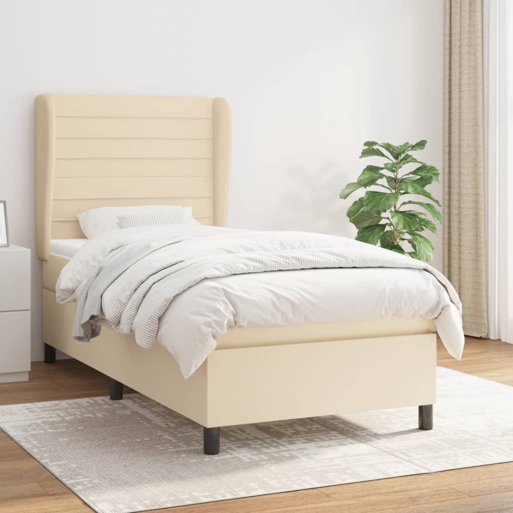 Box Spring Postel S Matrací Textil Krémová