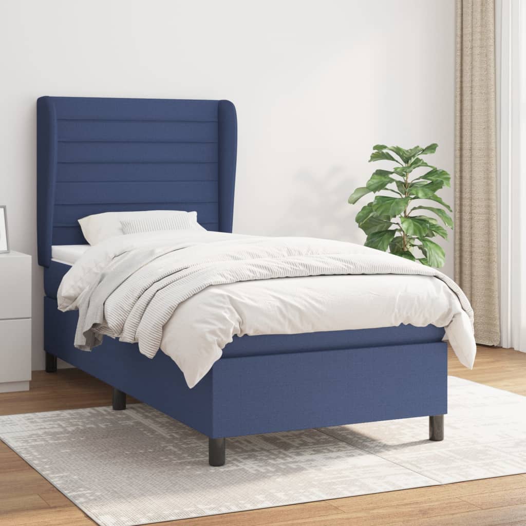 Box Spring Postel S Matrací Textil Modrá