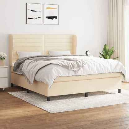 Box Spring Postel S Matrací Textil Krémová