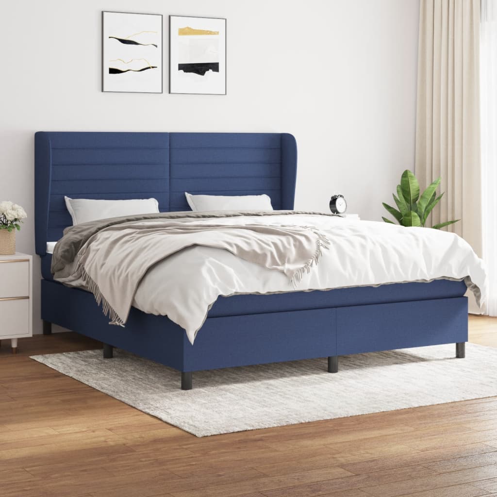 Box Spring Postel S Matrací Textil Modrá