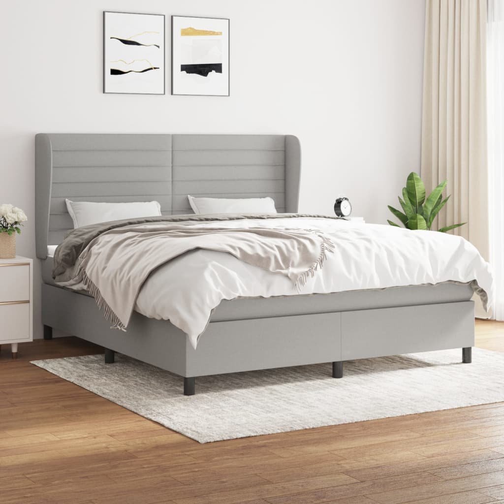 Box Spring Postel S Matrací Textil Světle Šedá