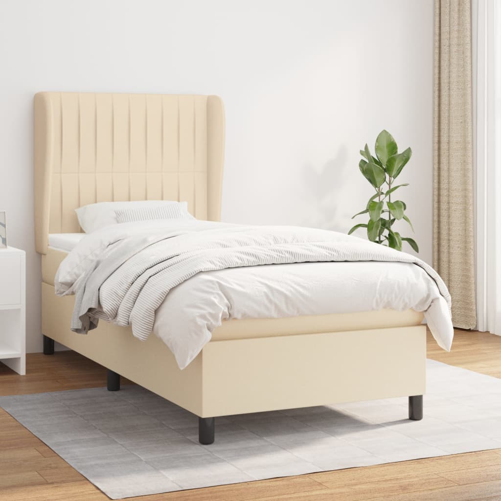 Box Spring Postel S Matrací Textil Krémová