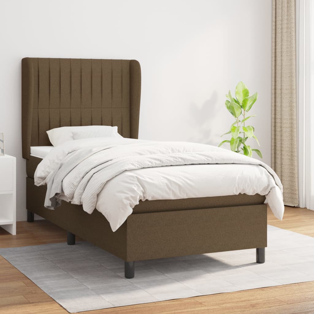 Box Spring Postel S Matrací Tmavě Hnědá 90X190 Cm Textil