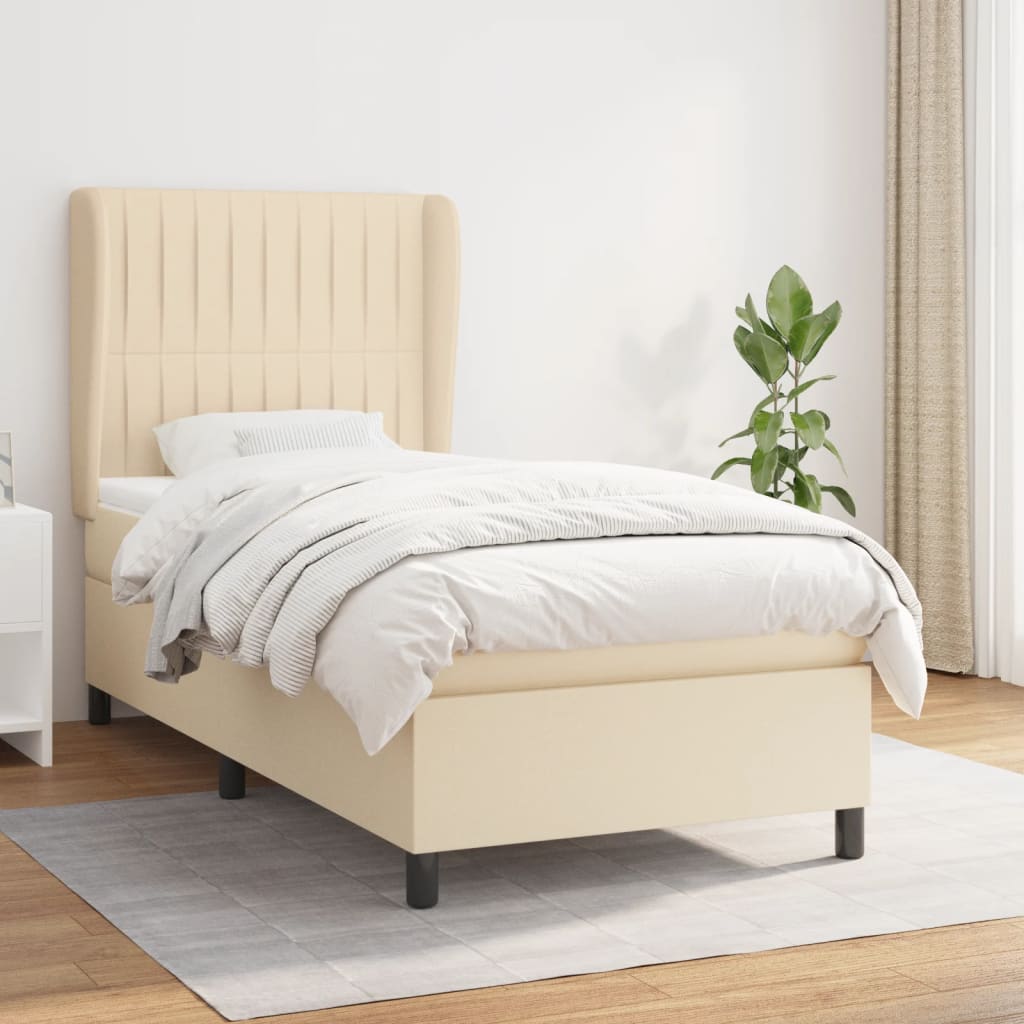 Box Spring Postel S Matrací Textil Krémová
