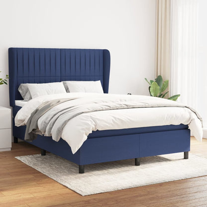 Box Spring Postel S Matrací Textil Modrá
