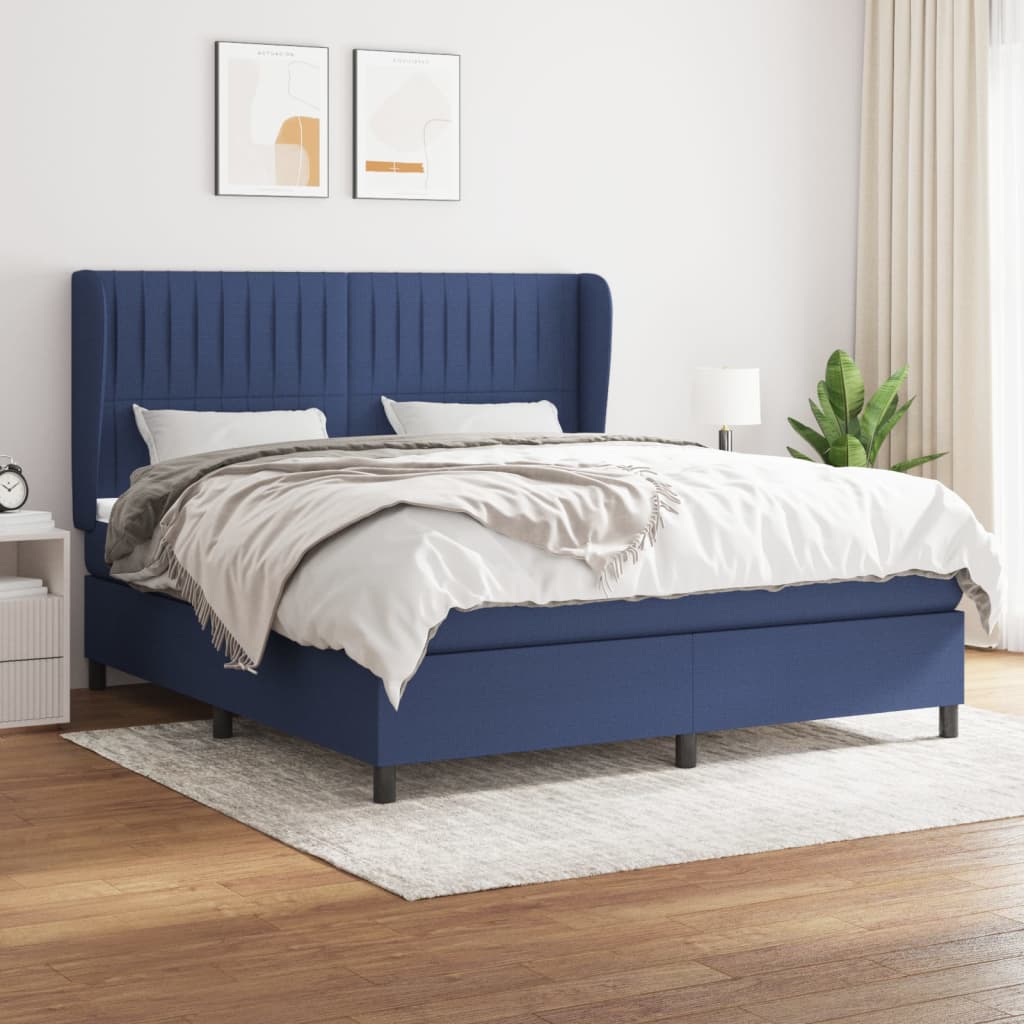 Box Spring Postel S Matrací Textil Modrá