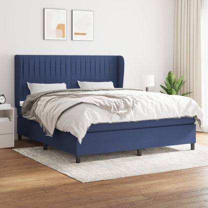 Box Spring Postel S Matrací Textil Modrá