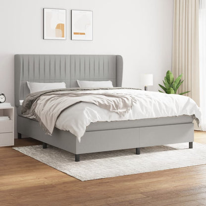 Box Spring Postel S Matrací Textil Světle Šedá